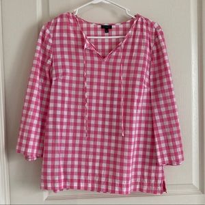 Talbots pink gingham long sleeve tunic blouse S